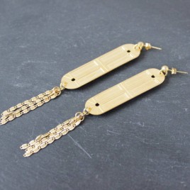 boucles d'oreilles longues pendantes geometrique art deco laiton dore or fin 24 carats alma vous mademoiselle