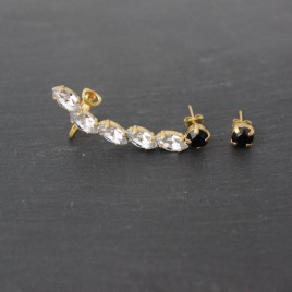Earcuff Swarovski Cristal/Noir laiton doré